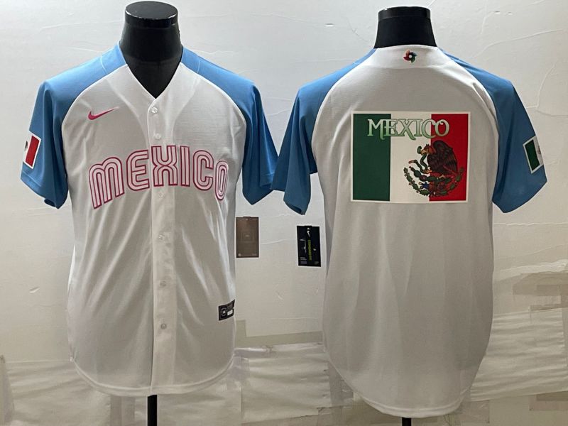 Men 2023 World Cub Mexico Blank White blue Nike MLB Jersey11